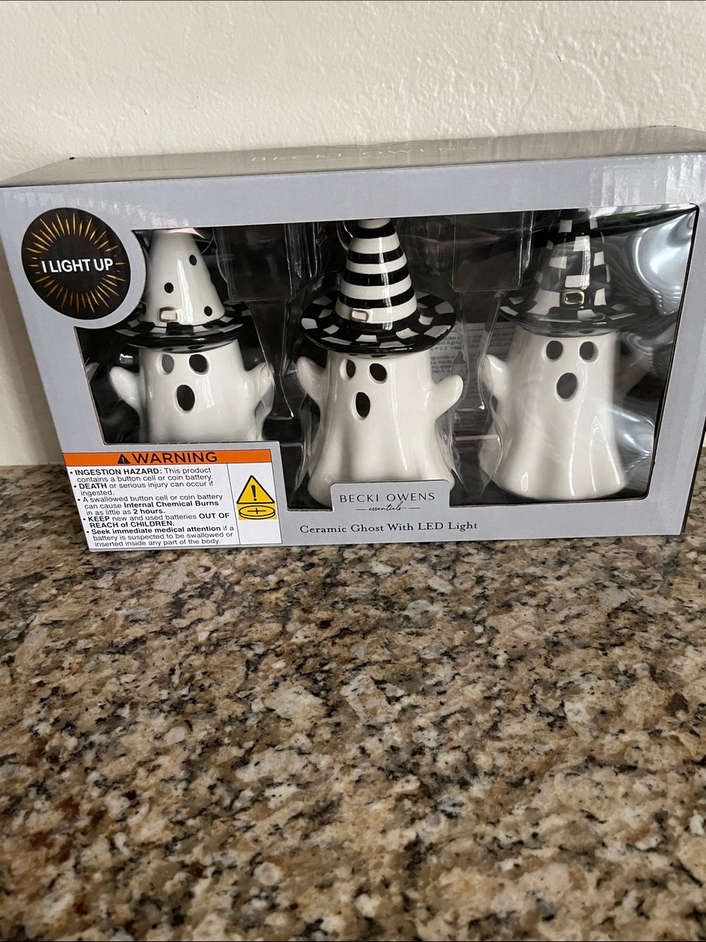 Becki Owens White Ceramic Ghost LED Lights - Set of 3